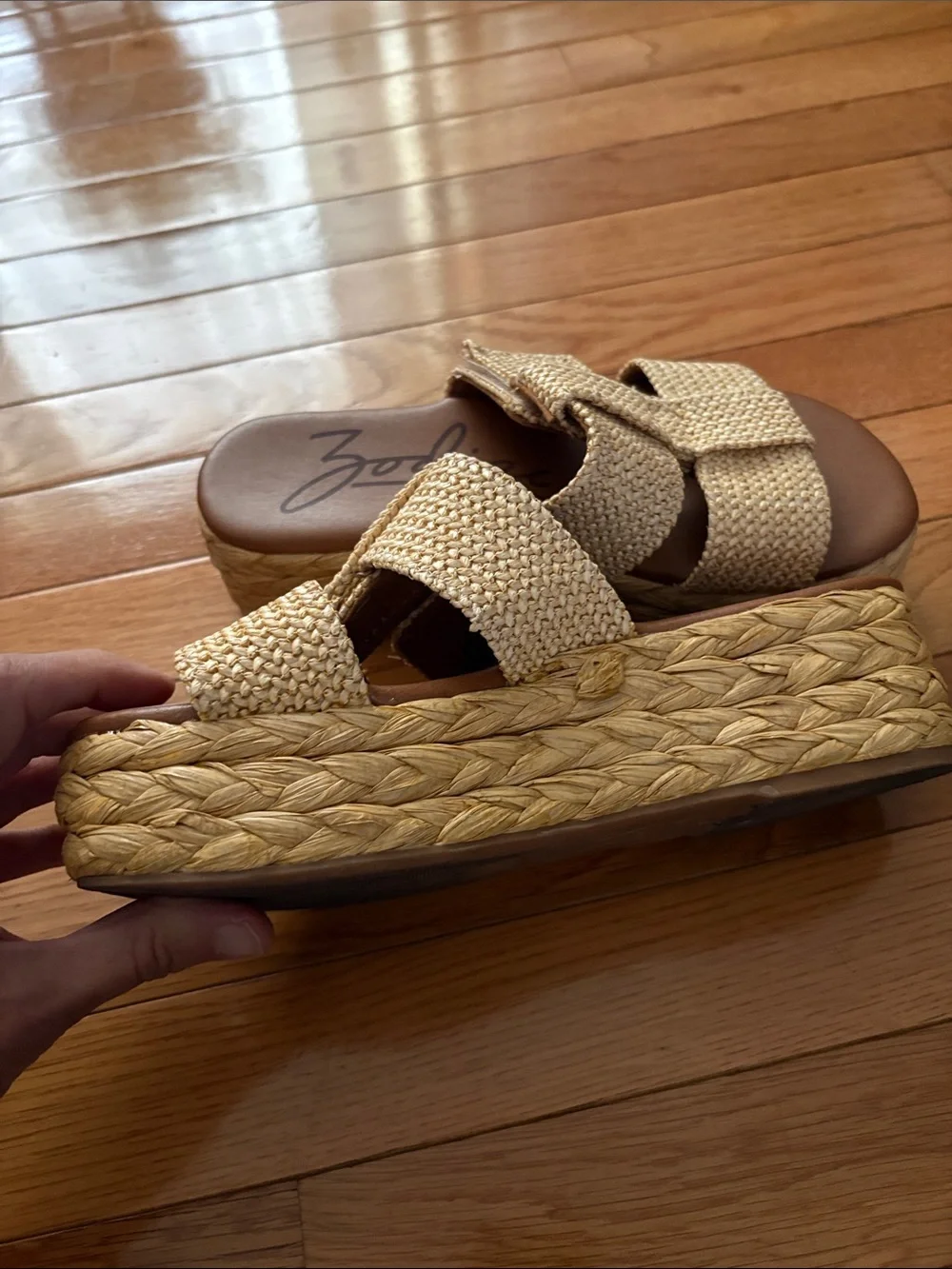 Zodiac Woven Platform Slide Sandals in Natural Beige